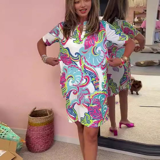 Eloise | Colorful Printed V-Neck Dress